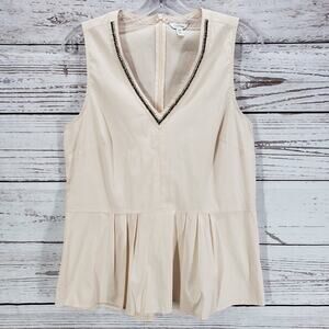 Calvin Klein Peach V-Neck Embellish Peplum Top Size Medium